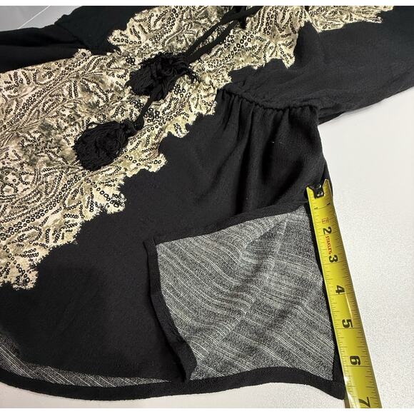 Free People Wildest Moments Peplum Tunic Top Sz M Boho Hippie Lace Up Black - Picture 11 of 12